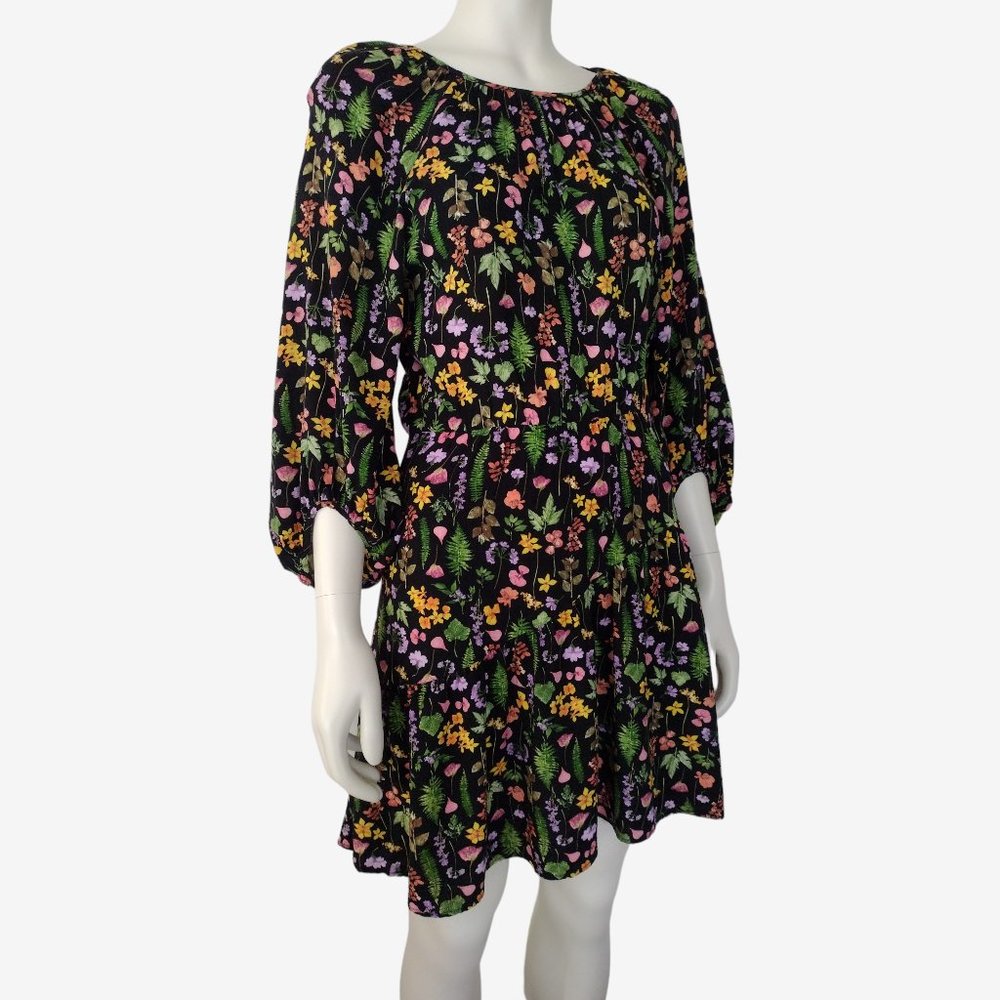 Blue Steel Multicolored Floral Balloon Sleeve Peep Hole Back Fit and Flare - Picture 3 of 11